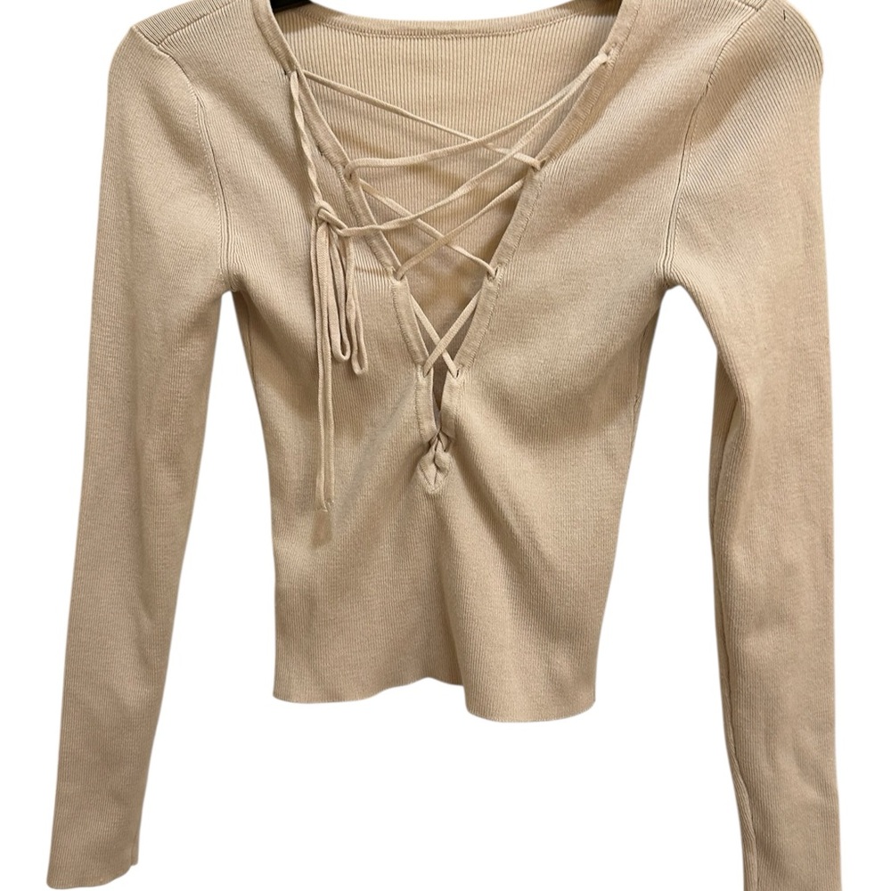 Forever 21 Lace-Up Tan Long Sleeve Top